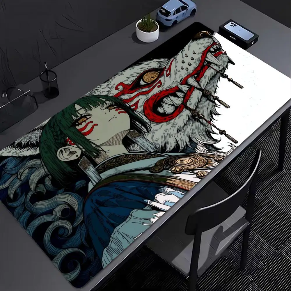 Kimono Anime Girl Mouse Pad XXL White Fox Beast Non‑Slip Rubber Deskmat Pc Game Keyboard Mats Large Computer Mouse Mat