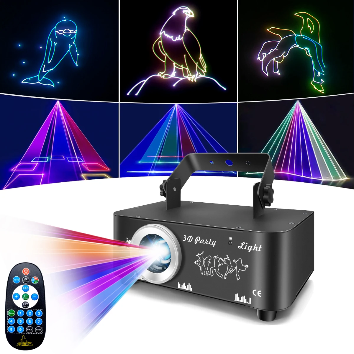 ESHINY 3D RGB Animated Laser Light Stage Projector Beam Scanner DJ Disco KTV Bar Club DMX Holiday Christmas Party Lamp Show L2N7