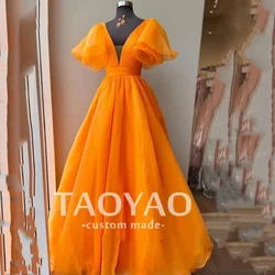 Orange Organza Lucy Long Dresses for Wedding Party Dress Elegant Luxury V Neck Bridesmaid Prom Dresses Luxury Gown For Women