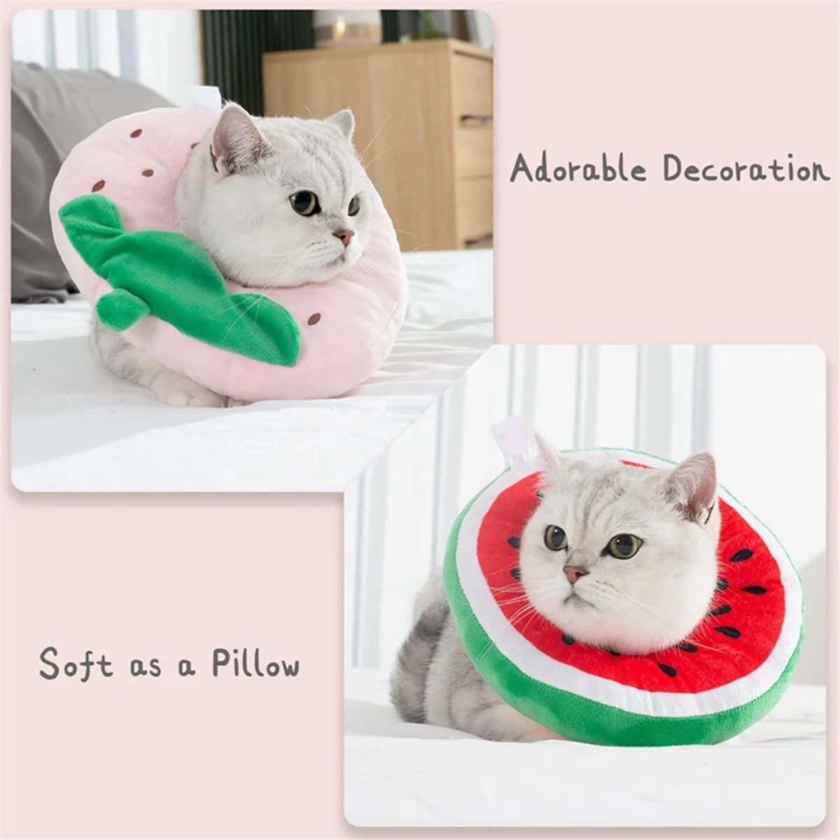 Adjustable Cat Cone Collar Soft, Cute Cats Recovery Collar, Cats Cones After Surgery for Kittens Watermelon Large