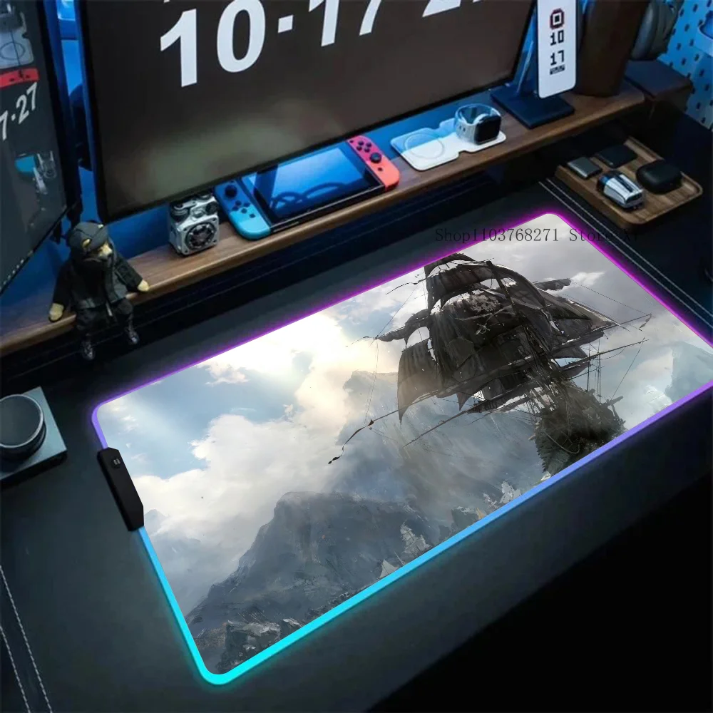 Pirate Ship Mousepad XXL RGB Gaming Mouse Pads HD Black Gamer Accessories Large LED