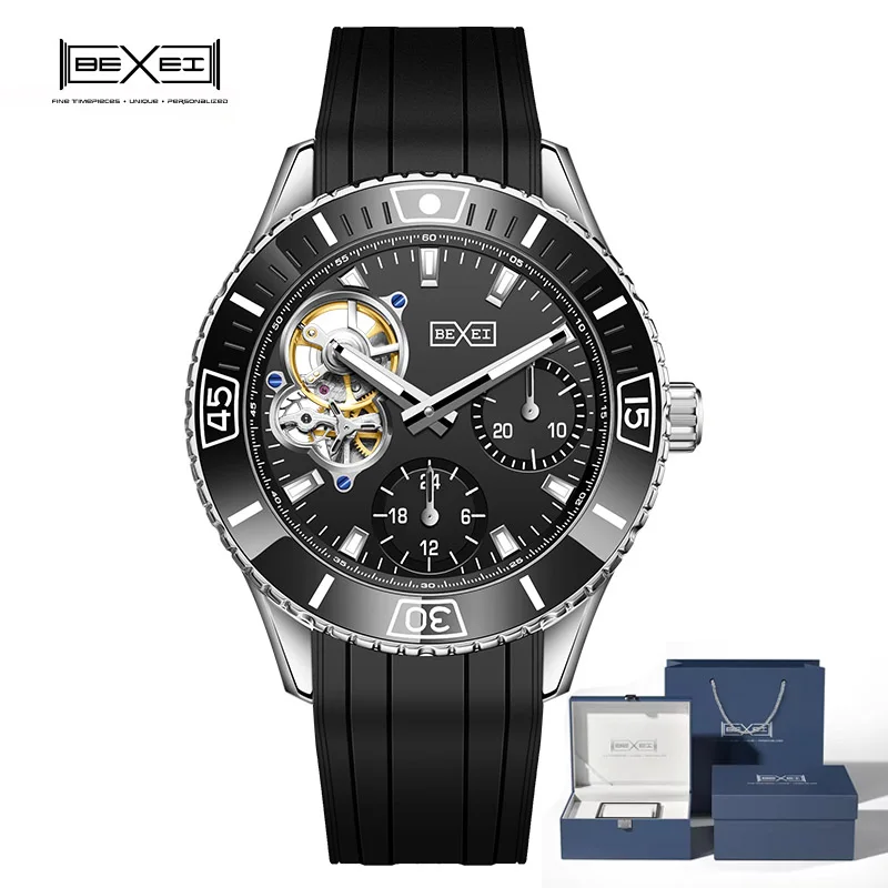 

BEXEI новые мужские механические часы с автоматическим механизмом, сапфировое стекло, корпус из нержавеющей стали, водостойкий керамический безель, мужские часы