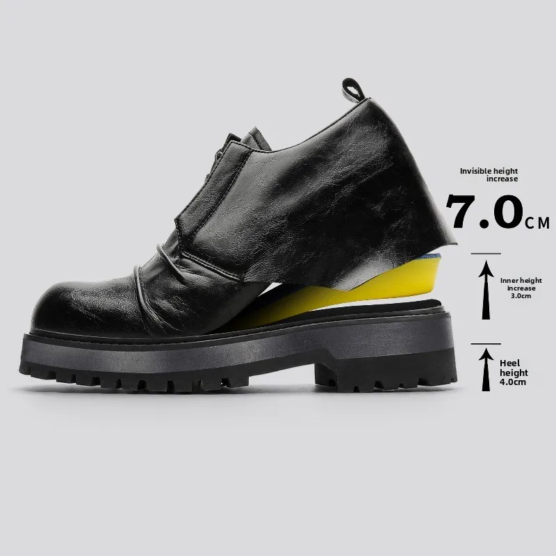 

7CM Hidden Height Increasing Leather Oxford Shoes Men Pleated Wrinkle Chunky Sole Derby Shoes Punk Gothic Platform Footwear 2026
