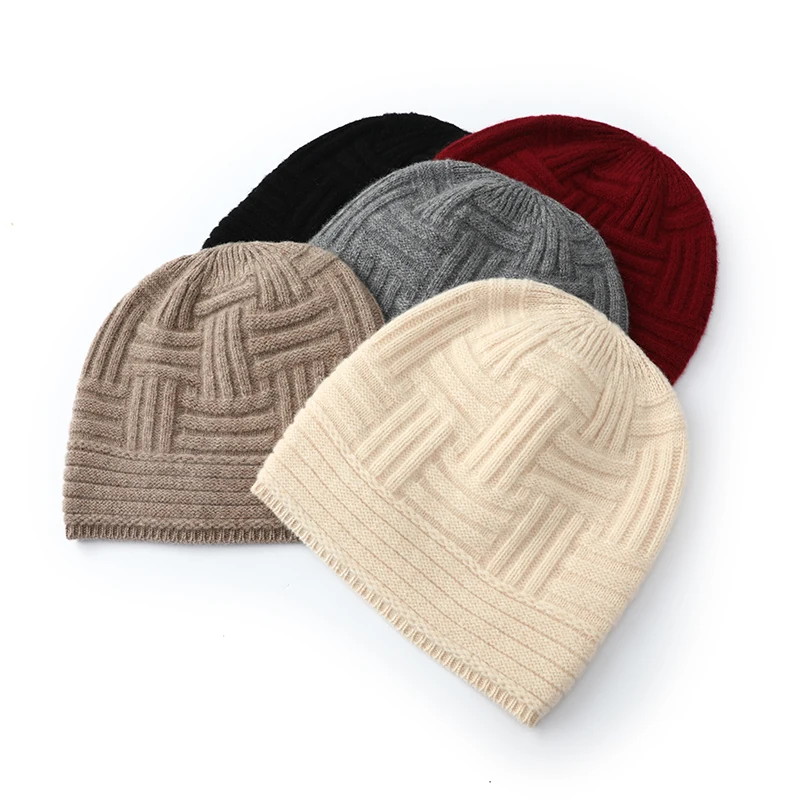 Autumn Winter New 100% Wool Hat Thickened Men's Knitted Head Wrap Warm Hat Women's Casual Versatile Ear Protection Knitted Hat