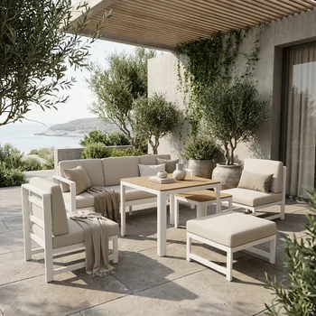 Durable Aluminum Modern Outdoor Dining Park Patio Furniture Set 5 Piece Garden Sectional Sofa Waterproof Cushions All Weather