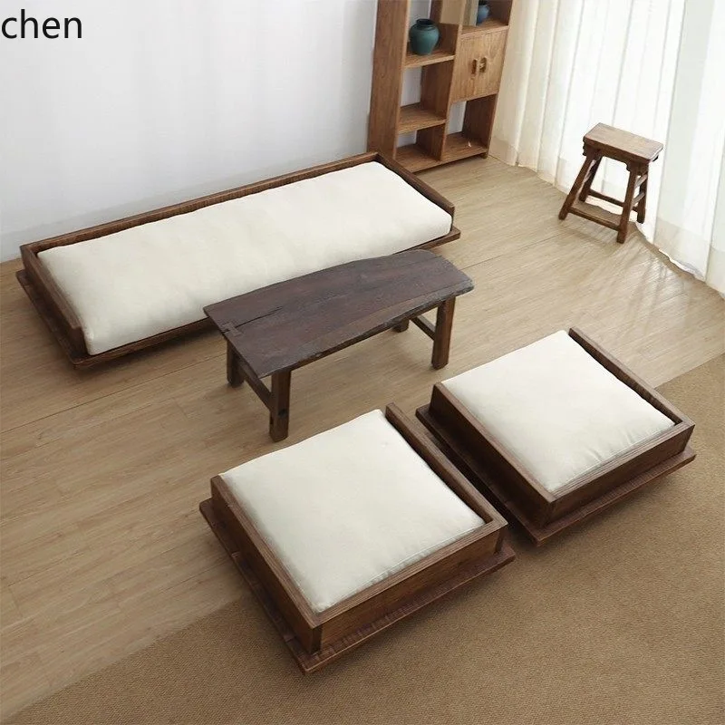 

PYH Living Room Solid Wood Sofa, Two-Three-Seat Straight Sofa, Old Elm Wood Sofa with Seat and Backrest