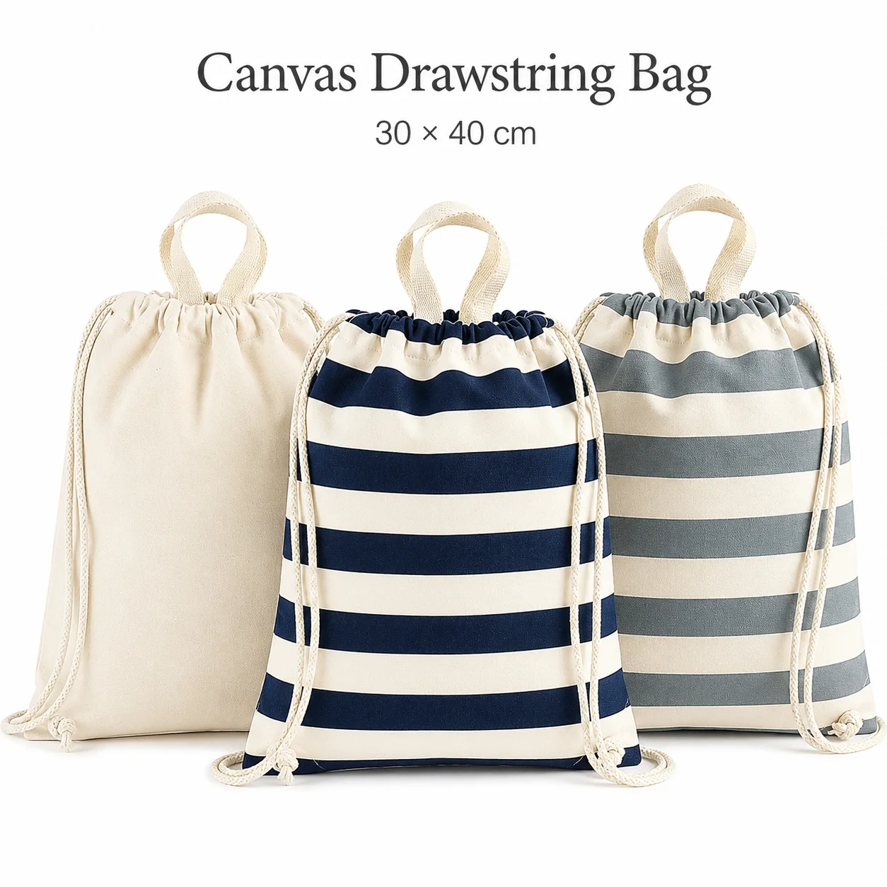 Canvas Drawstring Backpack 30x40cm Cotton Gym Sack Bag Reusable Lightweight Travel Storage Bag for School Sports Shopping Daily