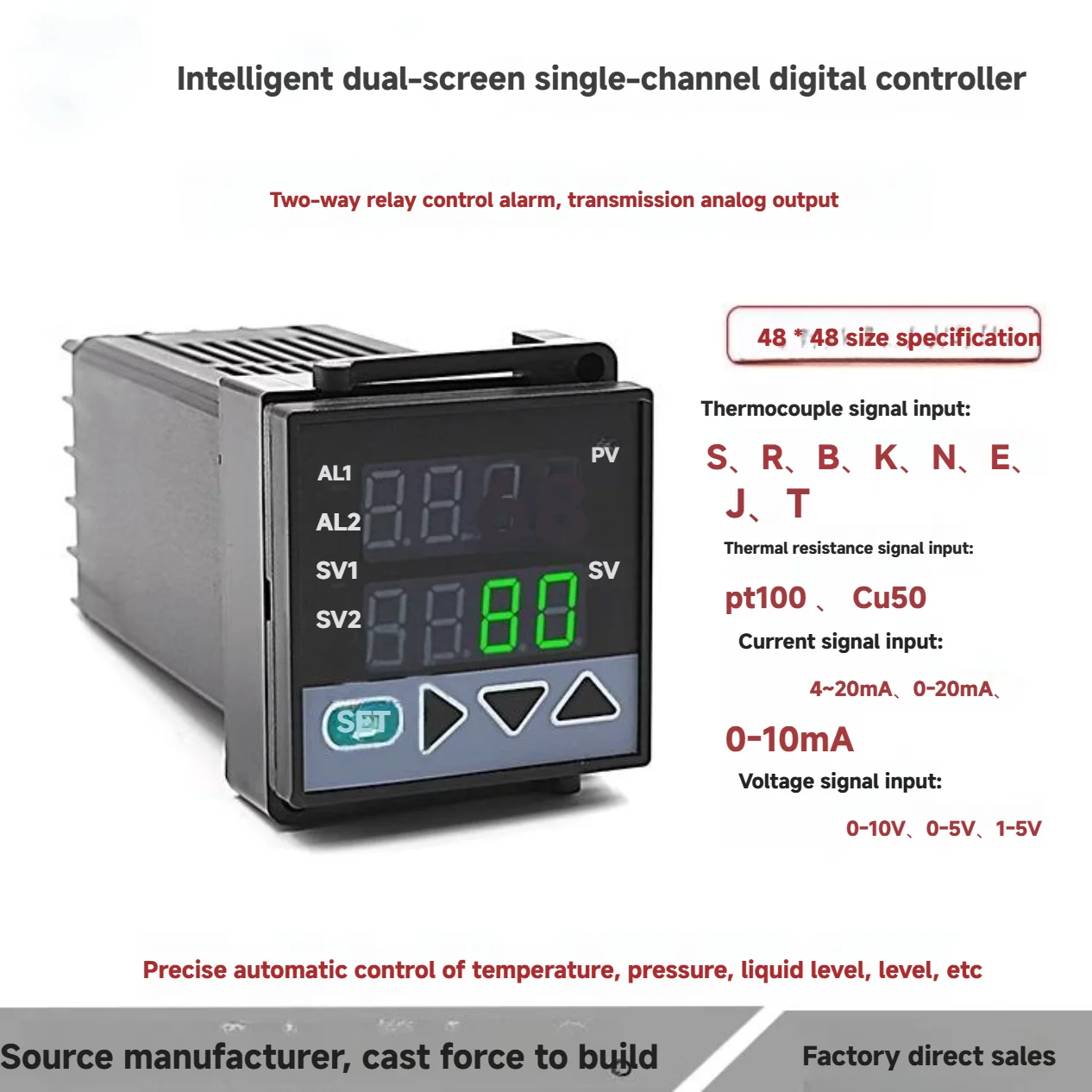 PID Temperature Controller RTD Temperature Sensor with Double-Screen Display Instruments Thermocouple K-type J/T Type