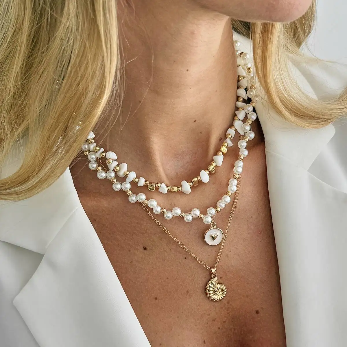 

3Pcs/Set Boho Imitation Pearls Conch Pendant Necklace Women Trendy Adjustable Gold Color Neck Chain 2026 New Jewelry