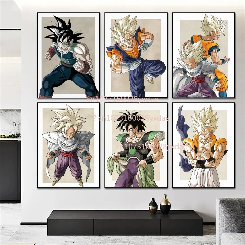 Póster Retro de Anime Clásico Dragon Ball Super Saiyan Goku Gohan Vegeta Piccolo Friza, Impresión en Lienzo, Arte de Pared, Regalo para Niños