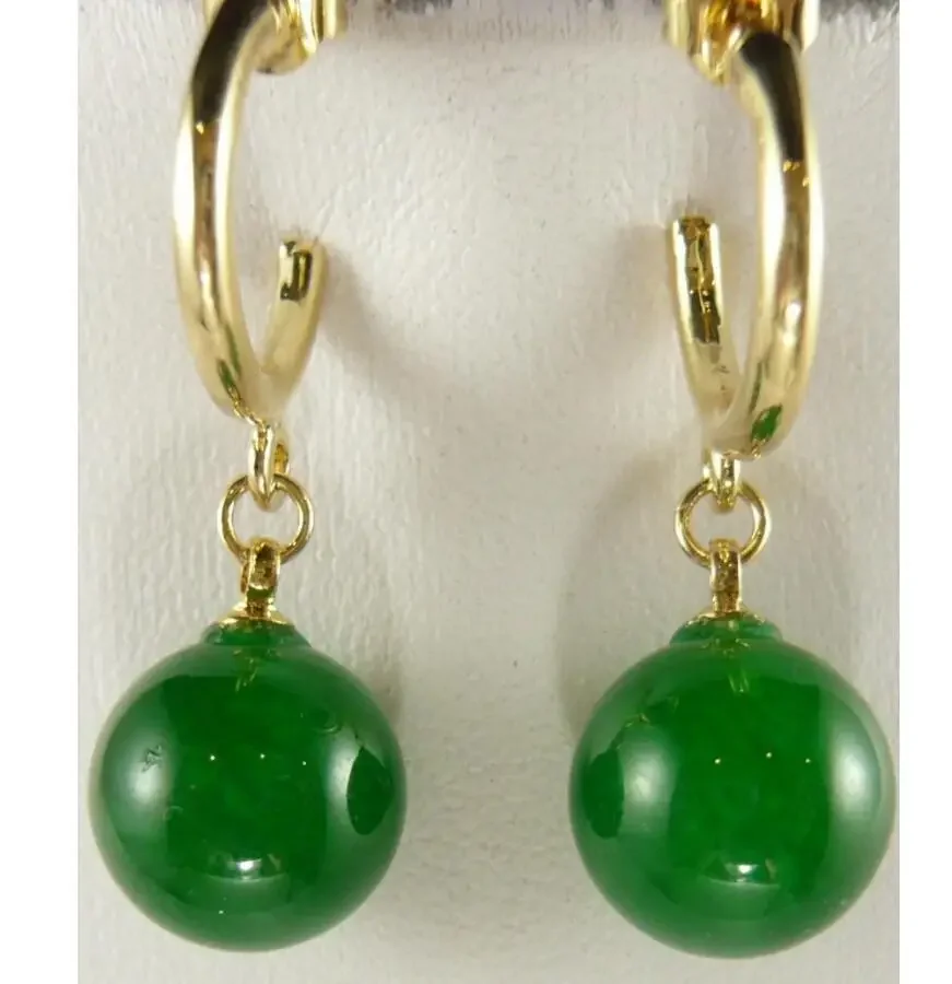 wholesale Charming 12mm green Natural jade bead 18kgp earrings