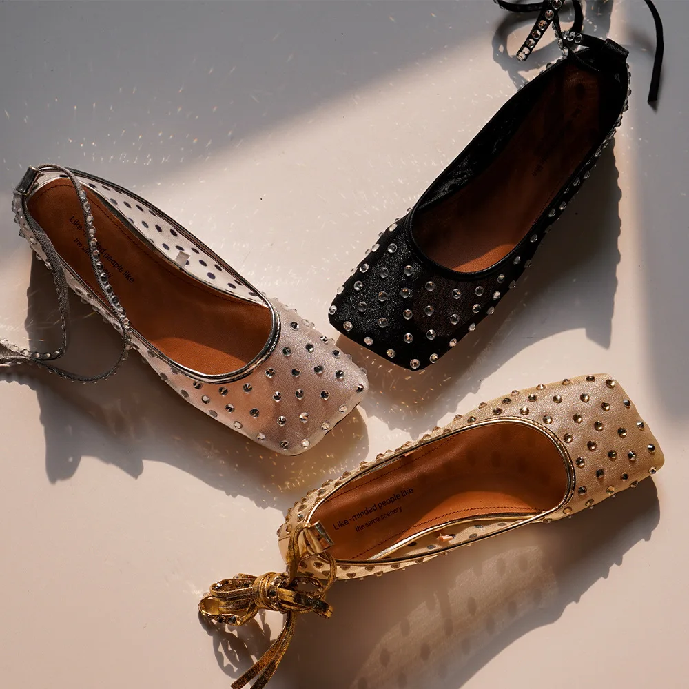 

Сетчатые сандалии на плоской подошве со стразами, увеличивающие рост, с квадратным носком и неглубоким перекрестным ремешком, женская обувь большого размера на среднем танкетке