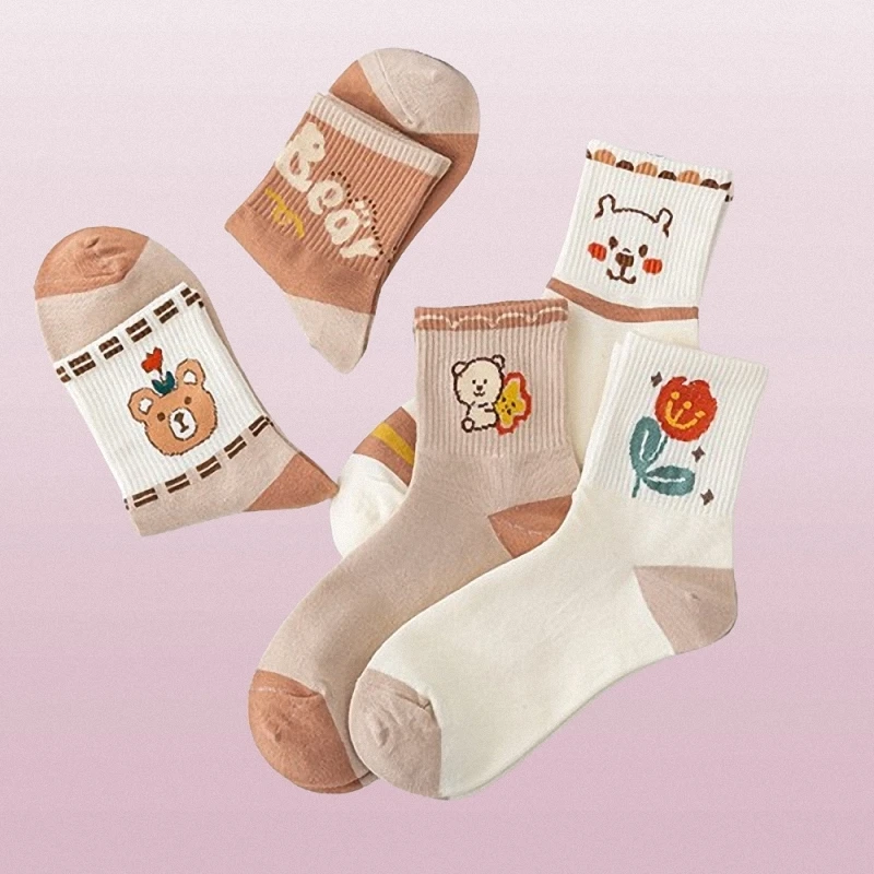 Chaussettes Confortables et Respirantes pour Femme, Mignonnes, Douces, Brunes, à Tube Moyen, de Style Collège, 5/10 Paires, Nouvelle Collection 2024