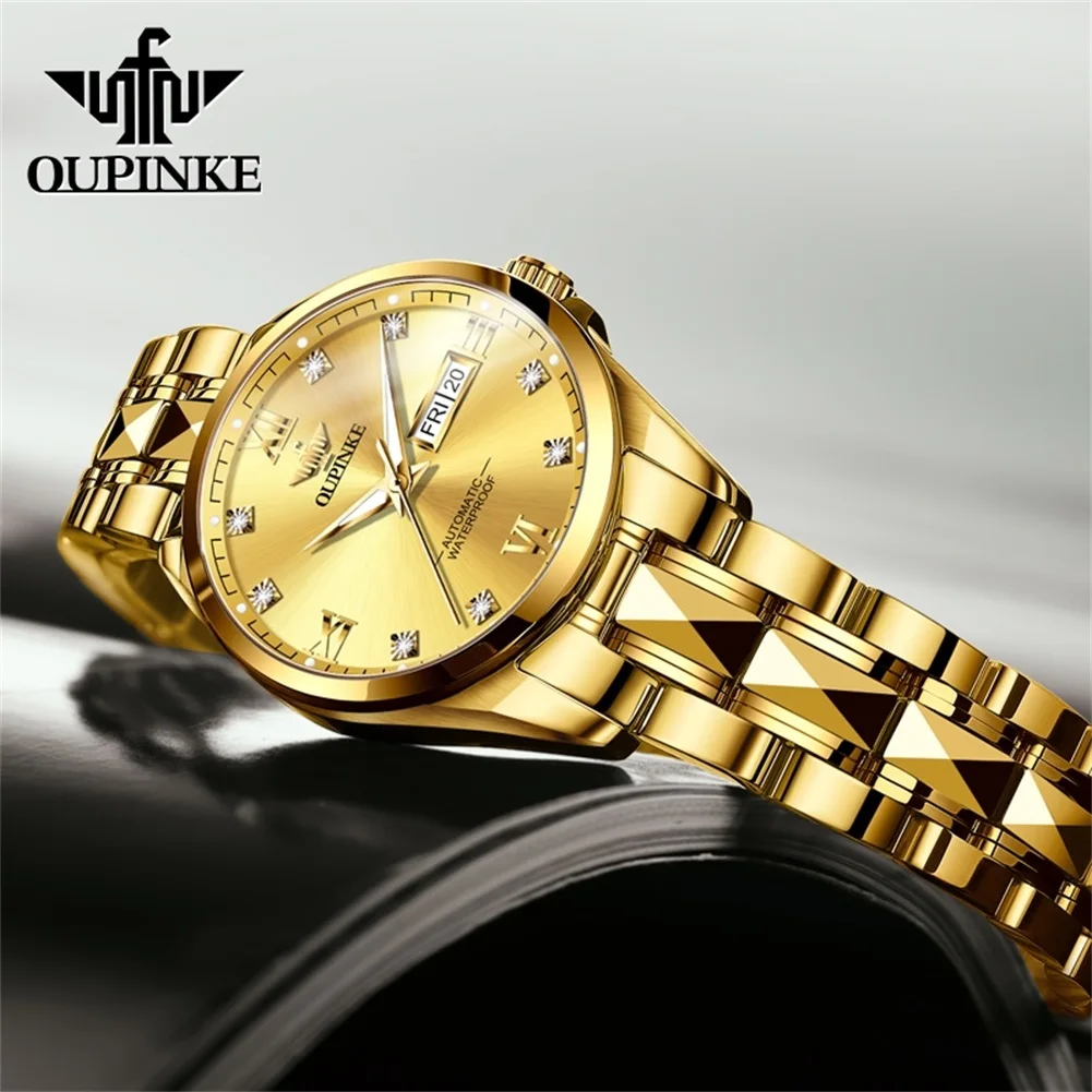 OUPINKE 3262 Women's Watch Fashion Luxury Dual Calendar Automatic Mechanical Watches For Woman Tungsten Steel Ladies Hand Clock
