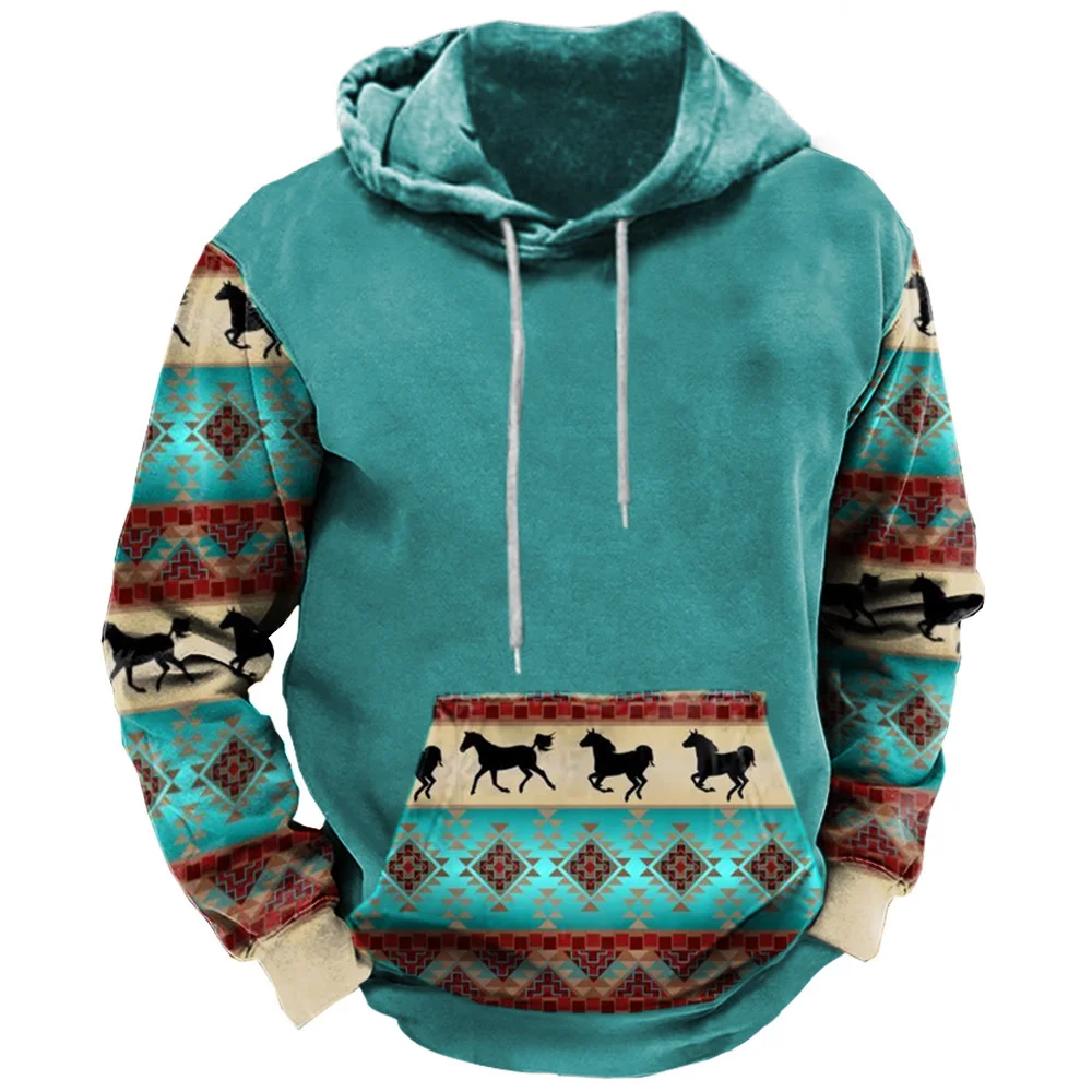 New retro men\'s pullover sweatshirt with cow head pattern, daily sports streetwear designer, spring and autumn clothing hoodie
