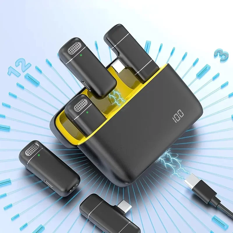 ميكروفون Lavalier اللاسلكي لهواتف iPhone وAndroid - محمول صغير، لتقليل الضوضاء مع علبة شحن لتسجيل الصوت والفيديو #4