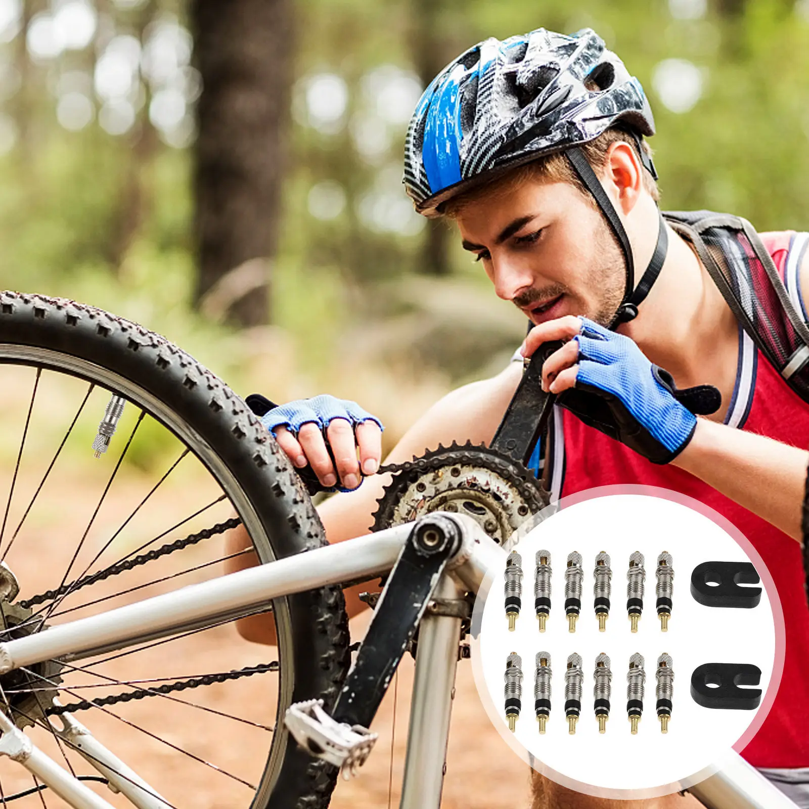 12Pcs Presta Core Tubeless Bike Stem Set Brass Alloy Material Easy Install Disassemble Core Remover Repair Tool for Bicycles