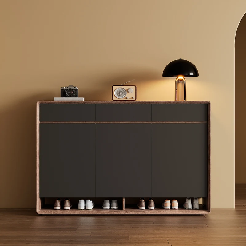 Shoe cabinet, modern simple solid wood storage locker at the entrance of the home, large-capacity integrated cabinet