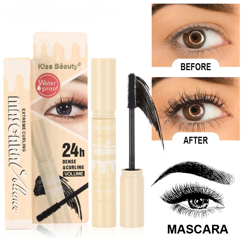 Sexy and Long-lasting Waterproof Mascara with Silicone Brush Head for Fuller and Curled 4D Eyelashes Eyes Makeup