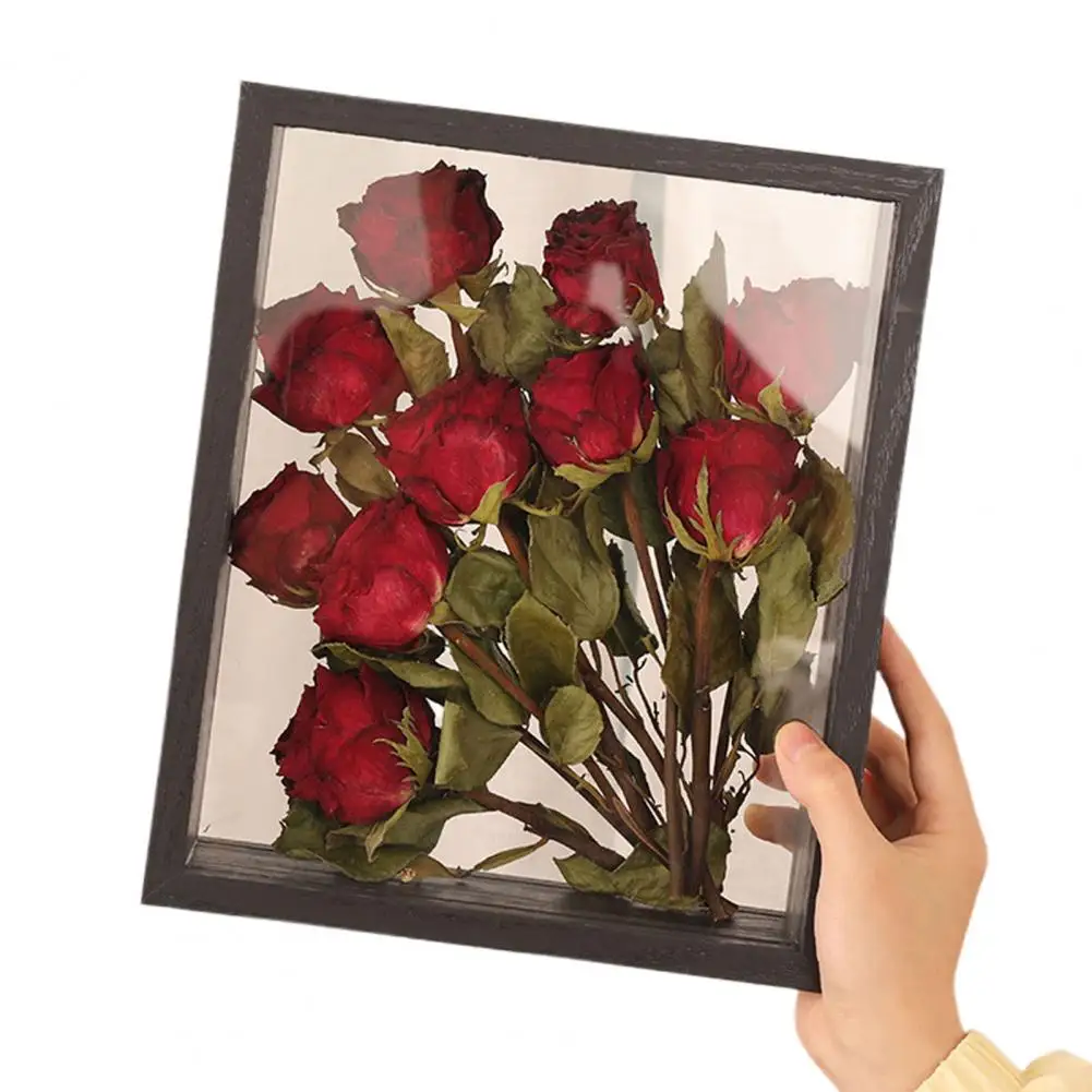 

Wooden Photo Frame Clear Double-sided Display Stand Rustic Desktop Floating Picture Frame for Dried Flower Display DIY Crafts
