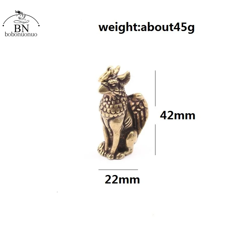 Soild Copper Mythical Animals Bird Head Wings Beast Body Pendants Brass Ornaments Key Chain Hanging Trinket Small Bronze Statue