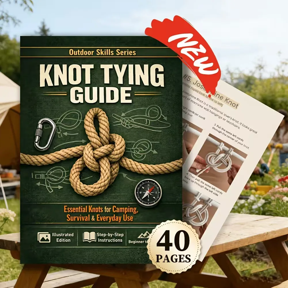 40-Page Outdoor Survival Knotting Bible Book, Spiral Bound Step-by-Step Illustrated Knot Guide for Camping Hiking Home Use, Perf