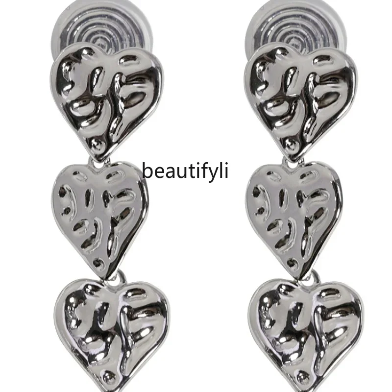 zq Metal Texture Lovely Earless Ear Clip Cold Style One-Piece Personalized Silver Stud Earrings Female Earrings