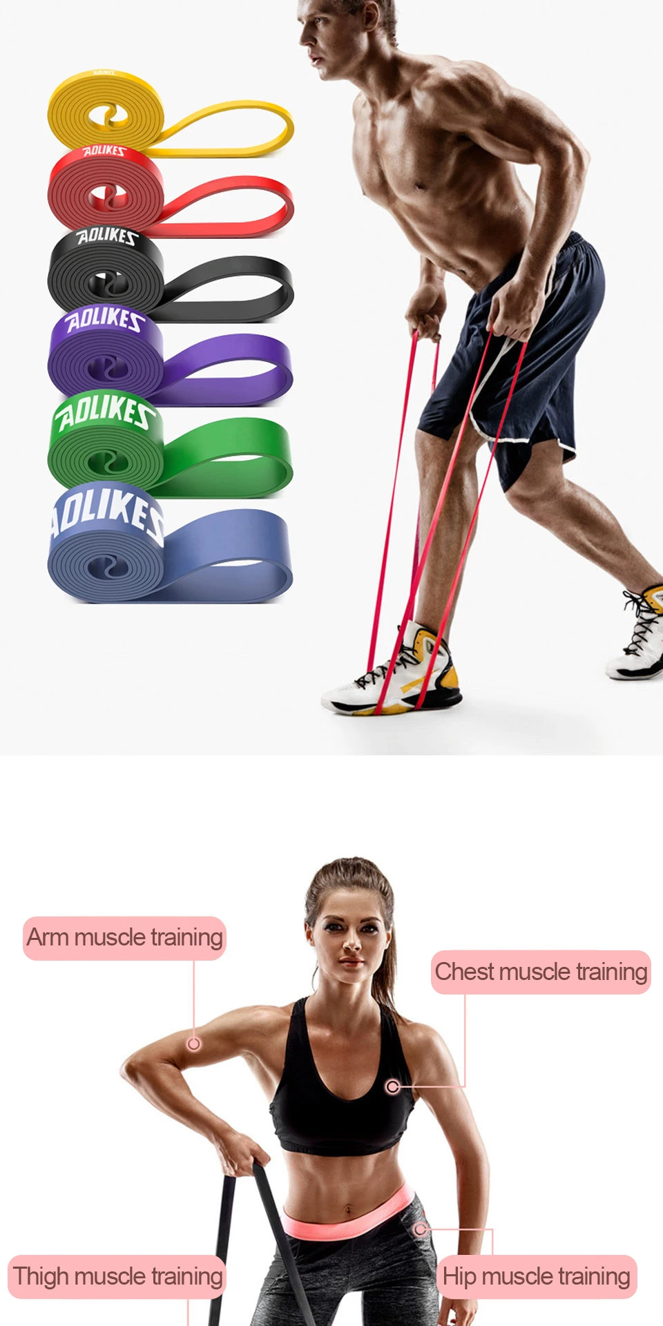 AOLIKES Widerstandsband, hochziehbares Hilfsband, Stretchband, Widerstand, schwere Trainingsübung für Physiotherapie, Heimtraining – Detail 9