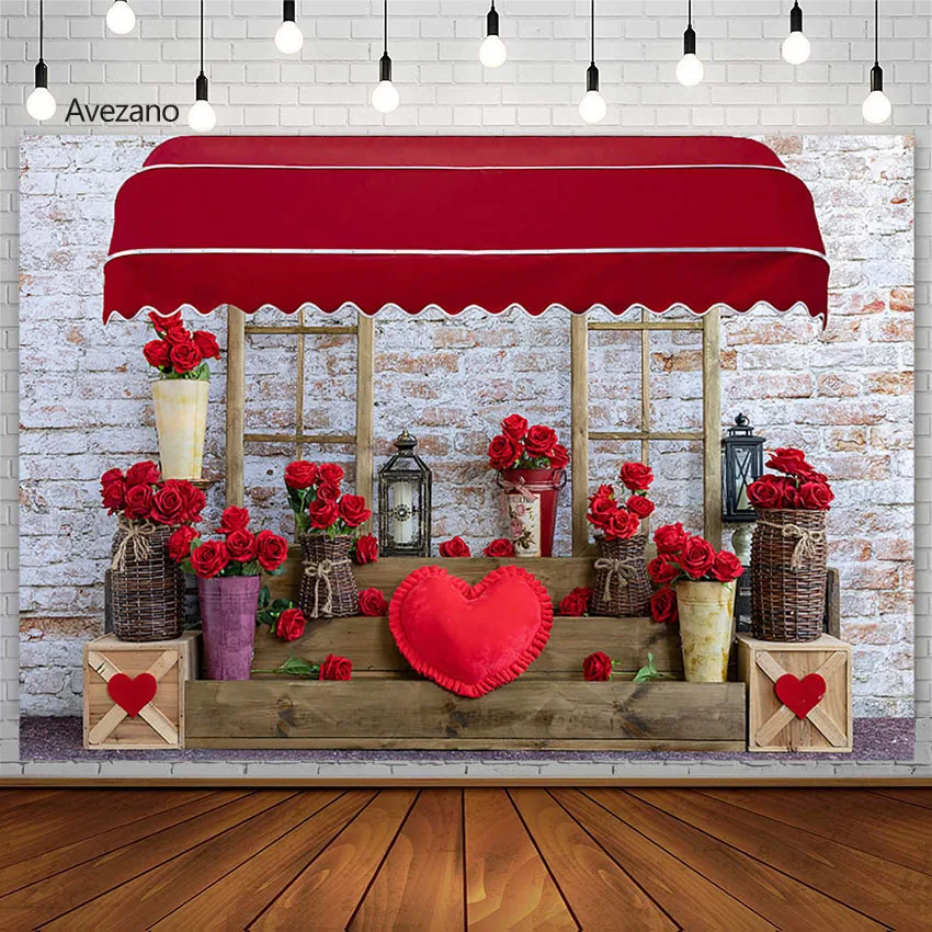 

Avezano Valentine's Day Background Photography Red Rose Flowers Adult Child Portrait Decor Brick Wall Backdrop Photo Studio Prop