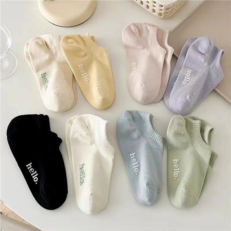 Spring and Summer New Women's Socks Thin Cream Words Mother-daughter Cotton Socks Breathable with Boat Socks