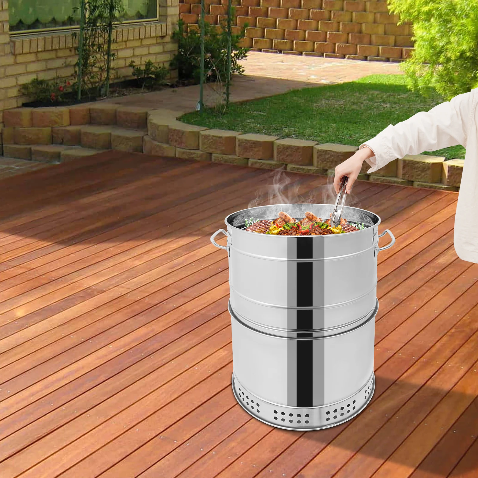 

Charcoal Grills, Stainless Charcoal BBQ Grill Barrel, 360° Automatic Smokeless for Outdoor Cooking& Camping Grill Picnic Patio