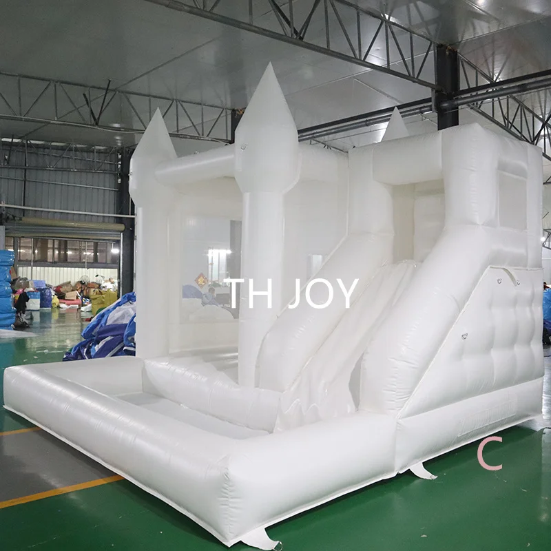 free shipment, outdoor commercial inflatable wedding bouncy castle,white bounce house with slide combos for party