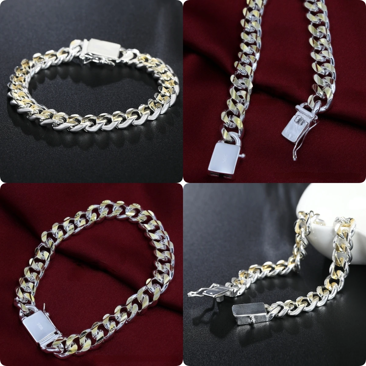 

1 шт., стерлингового серебра 925 пробы, золото, 10 мм, квадратные браслеты-цепочки для женщин и мужчин, модные вечерние свадебные украшения, рождественские подарки