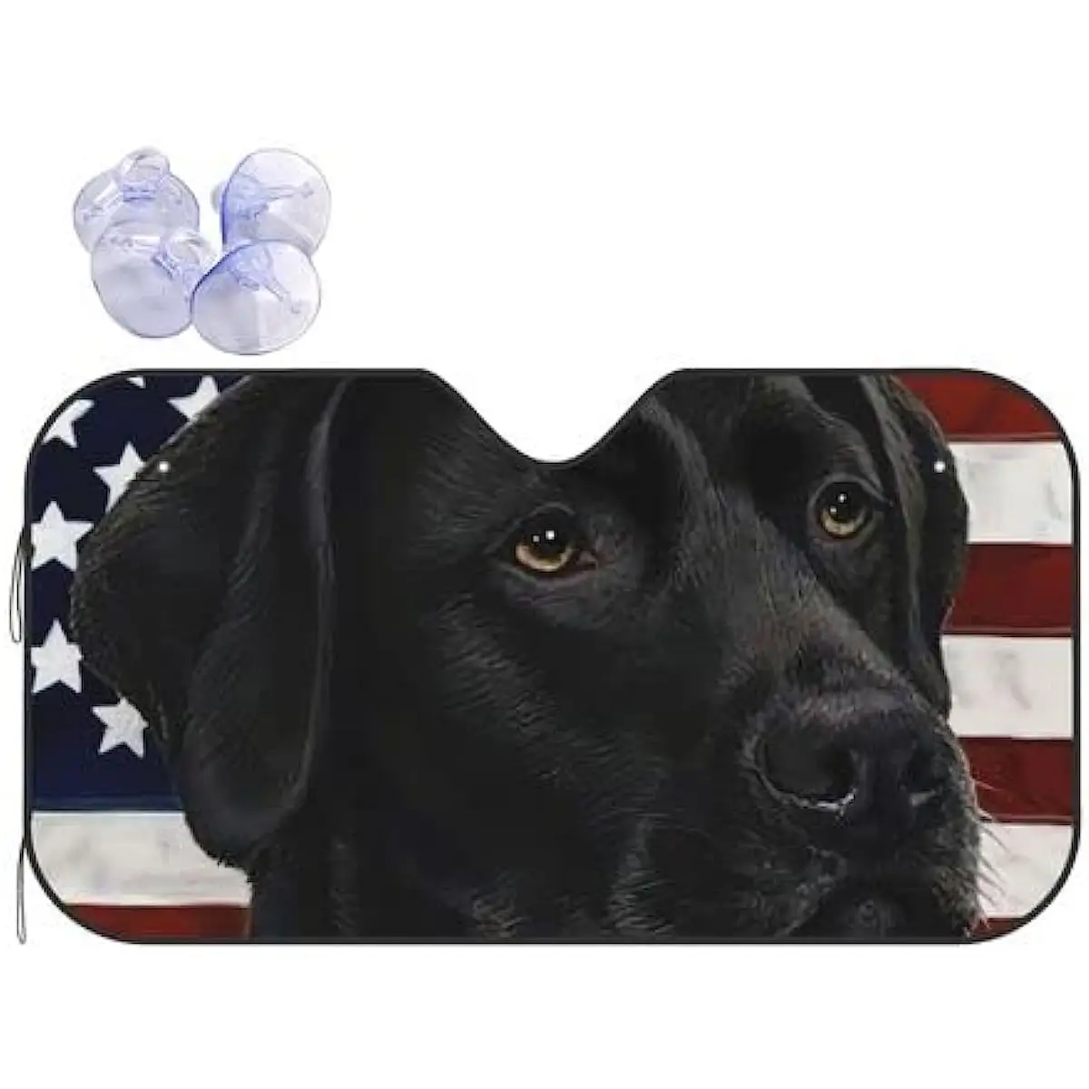 Labrador Black Dog Lab American USA Flag Windshield Sun Shade Front Protector Folding Car Sun Visor Blocks Uv Rays 130x70cm