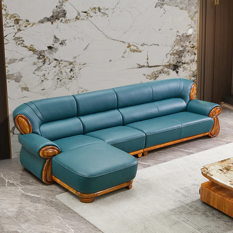 Leather sofa combination first layer cowhide small and medium-sized living room corner chaise sofa