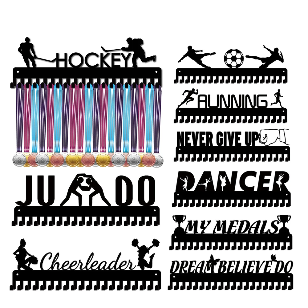 Medal Holder Display Hanger Rack Sports Hockey Metal Wall Mount with 20 Hooks for Race Football Runner Players Gymnastic Gymnast