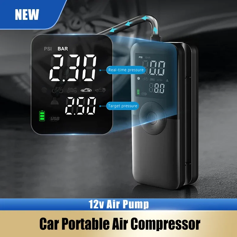 

Air Compressor Portable Tire Air Pump Car Tyre Inflator 12V Electric Pump Portable Compressor For Car Motorcycles Bicycles