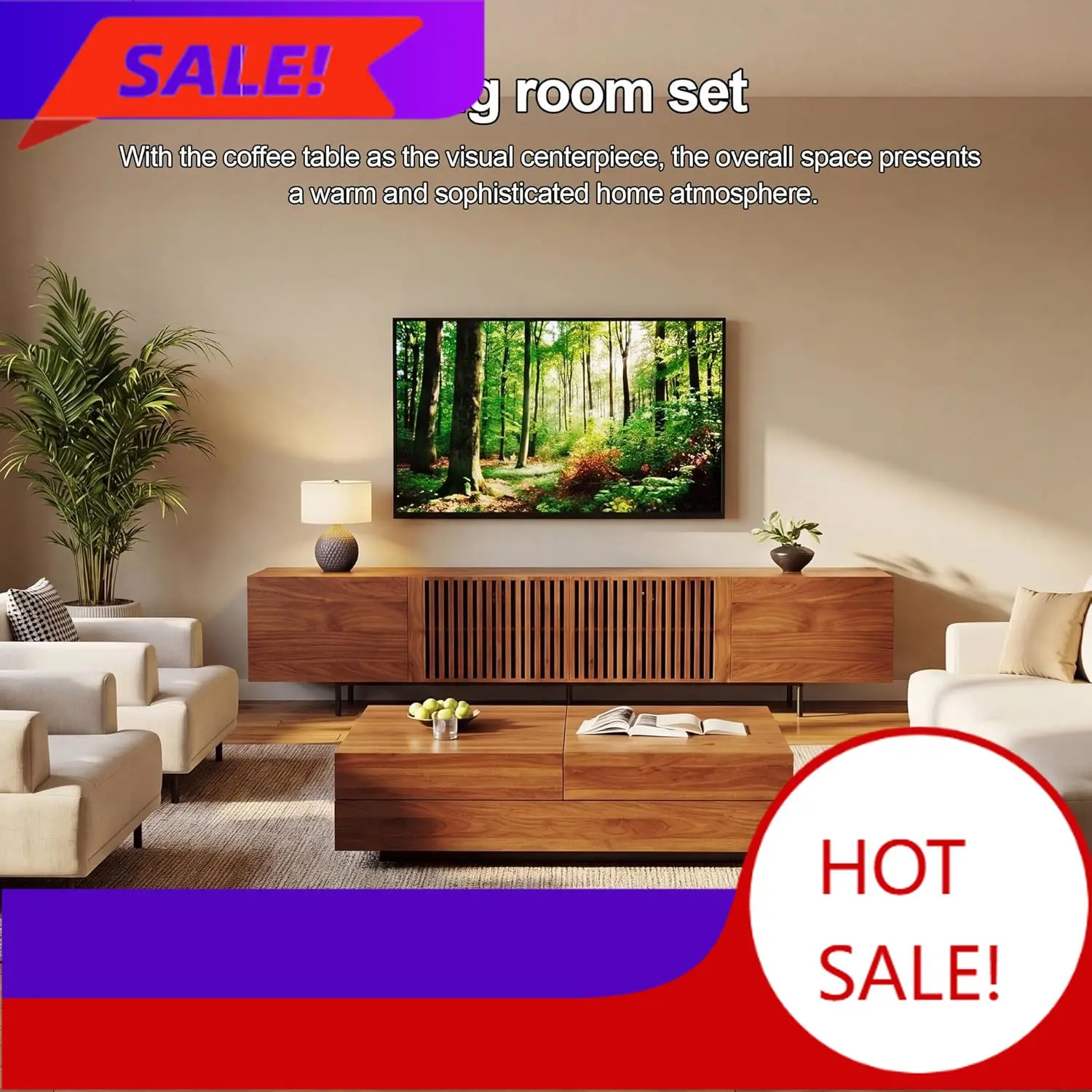 

Extendable Rectangular Coffee Table with Concealed Storage Compartment, Expandable Width from 47.2" to 81.8", MDF Construction,