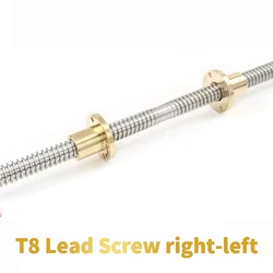 1PC 304 stainless steel T8 Lead Screw right-left length100-1000mm OD 8mm Pitch 2mm Lead 2mm for 3D Printer part