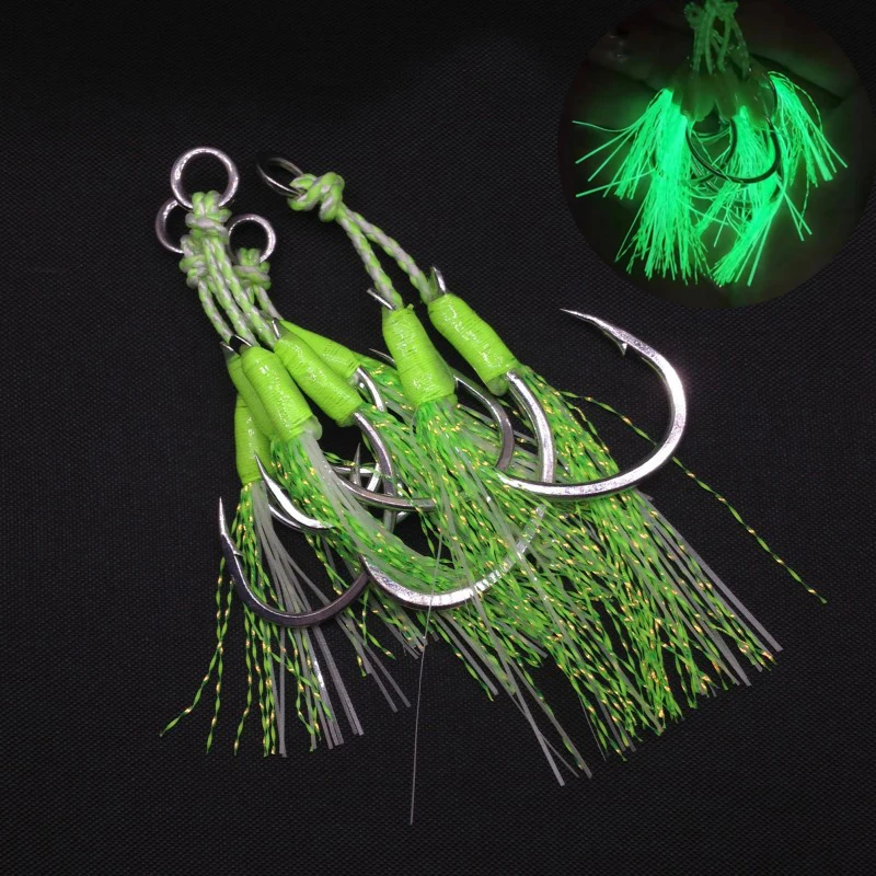 Assist Hook Saltwater For Glow Jigging High Strength Double Fishing Assist Hook Anti-Corrosion Coated Jigging Hook