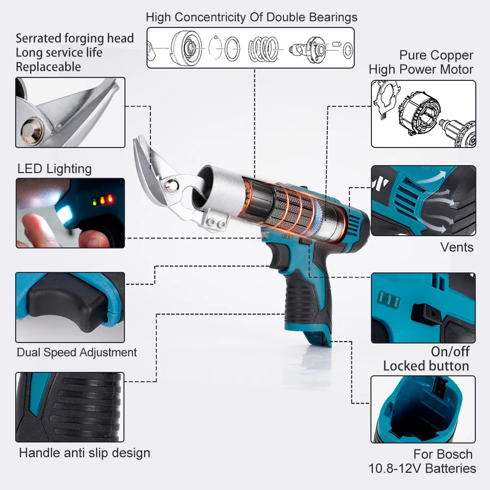 12V Cordless Electric Scissor Metal Cutting Tools Electric Iron Scissors Portable Rechargeable Two Speed For Bosch 12V Battery