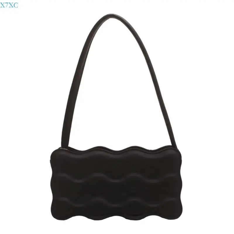 X7XC Fashionable PU Waved Underarm Bags Shoulder Armpit Bag for Social Gatherings