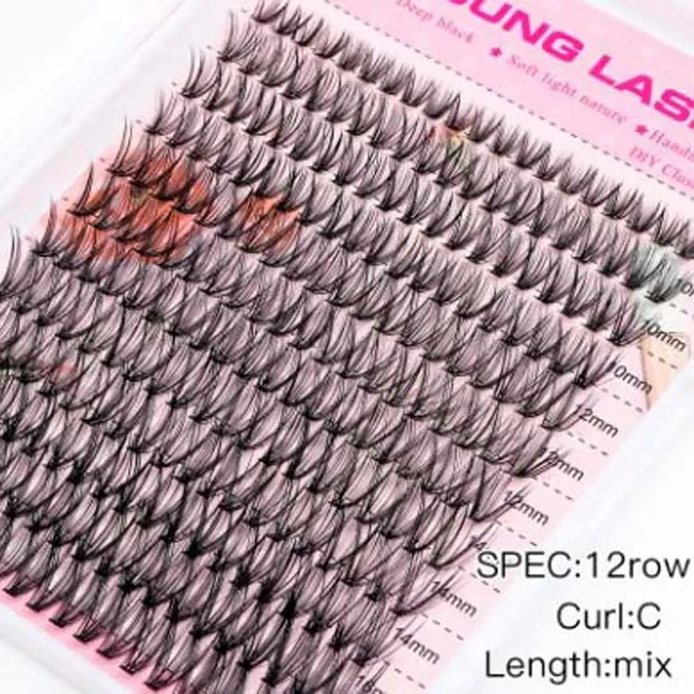 Segmented C Curl False Eyelashes 8-16mm Oblique Winged Individual Cluster Eyelashes Large Capacity Long Lasting