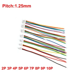 10PCS 1.25 Male Plug Wire Connector 28AWG 1.25mm Pitch 2/3/4/5/6/7/8/9/10 Pin Single Head Plug With 100mm/200mm Wire Connectors