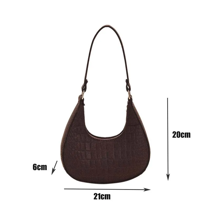 Women Felt Stone Pattern Underarm Bag Casual Shoulder Bags Fashion Exquisite Crescent Saddle Bags Ladies Advanced Armpit Bag