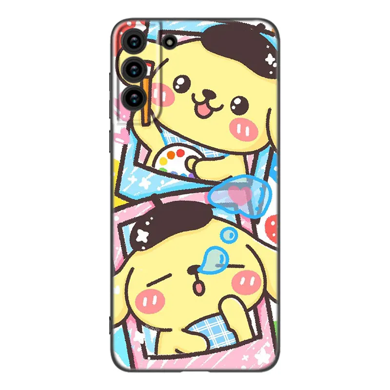 Cute Sanrio Pompompurin Black Silicone Phone Case For Samsung Galaxy S23 S21 S20 FE S24 S22 Ultra S10E S10 S9 S8 Plus