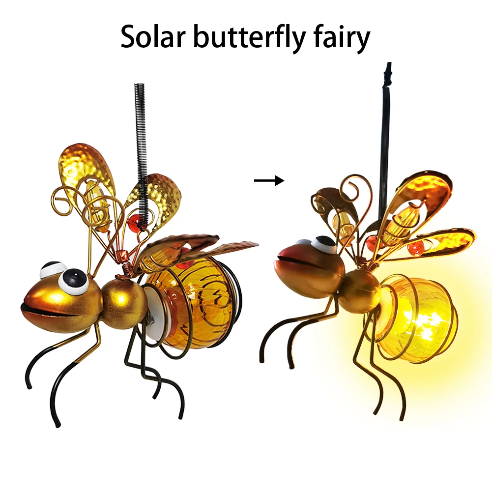 

Solar Powered Hanging Flying Insects Lamp Metal Bug Glowing Lamp Garden Bug Light Ornament for Backyard Balcony Porch