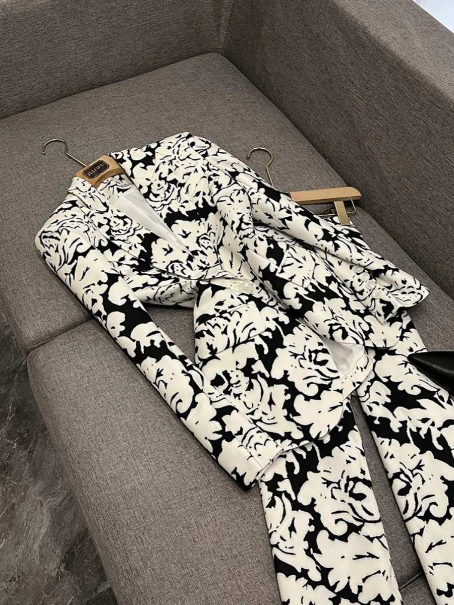 طقم بناطيل بدلة مطبوعة رقمية غير رسمية مكون من قطعتين مجموعة Celebri Elegance Faionable مجموعة الخريف النسائية JF Origin China