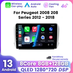 10 pollici Android 13 QLED lettore multimediale autoradio navigazione GPS Wireless Carplay Auto per Peugeot 2008 208 Series 2012 - 2018