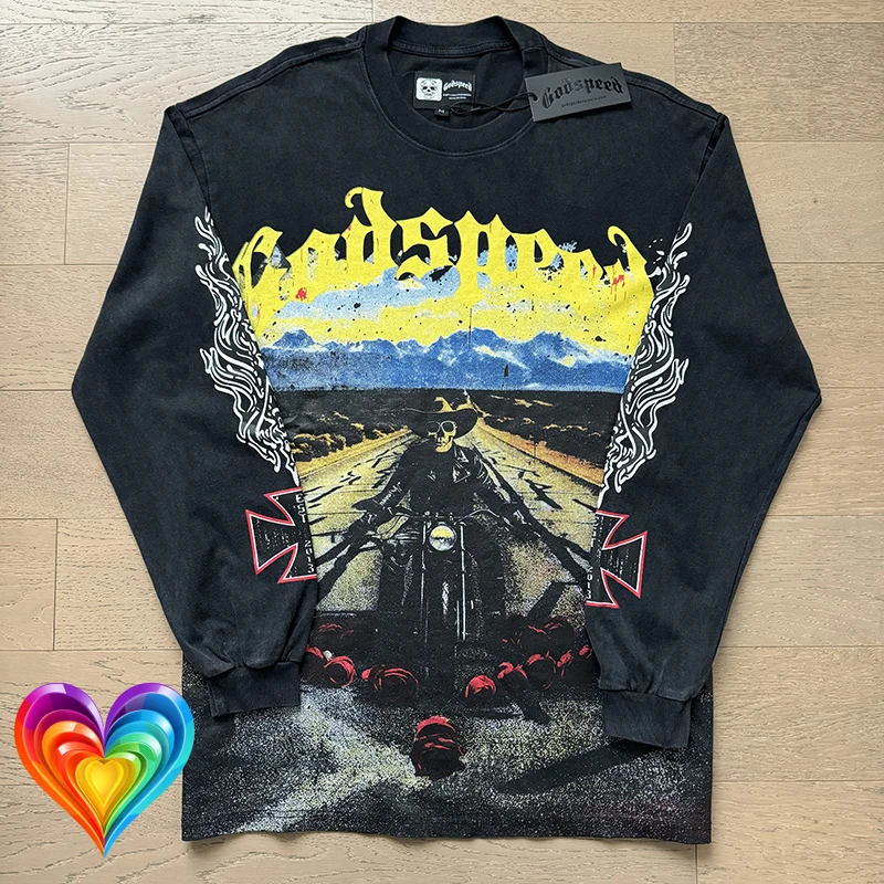 

Men's Clothing God Speed Skulls Motorcycle Rose Racing Print T-shirt Washed Black Tops Men Women Vintage Speedgod T Shirt Tees